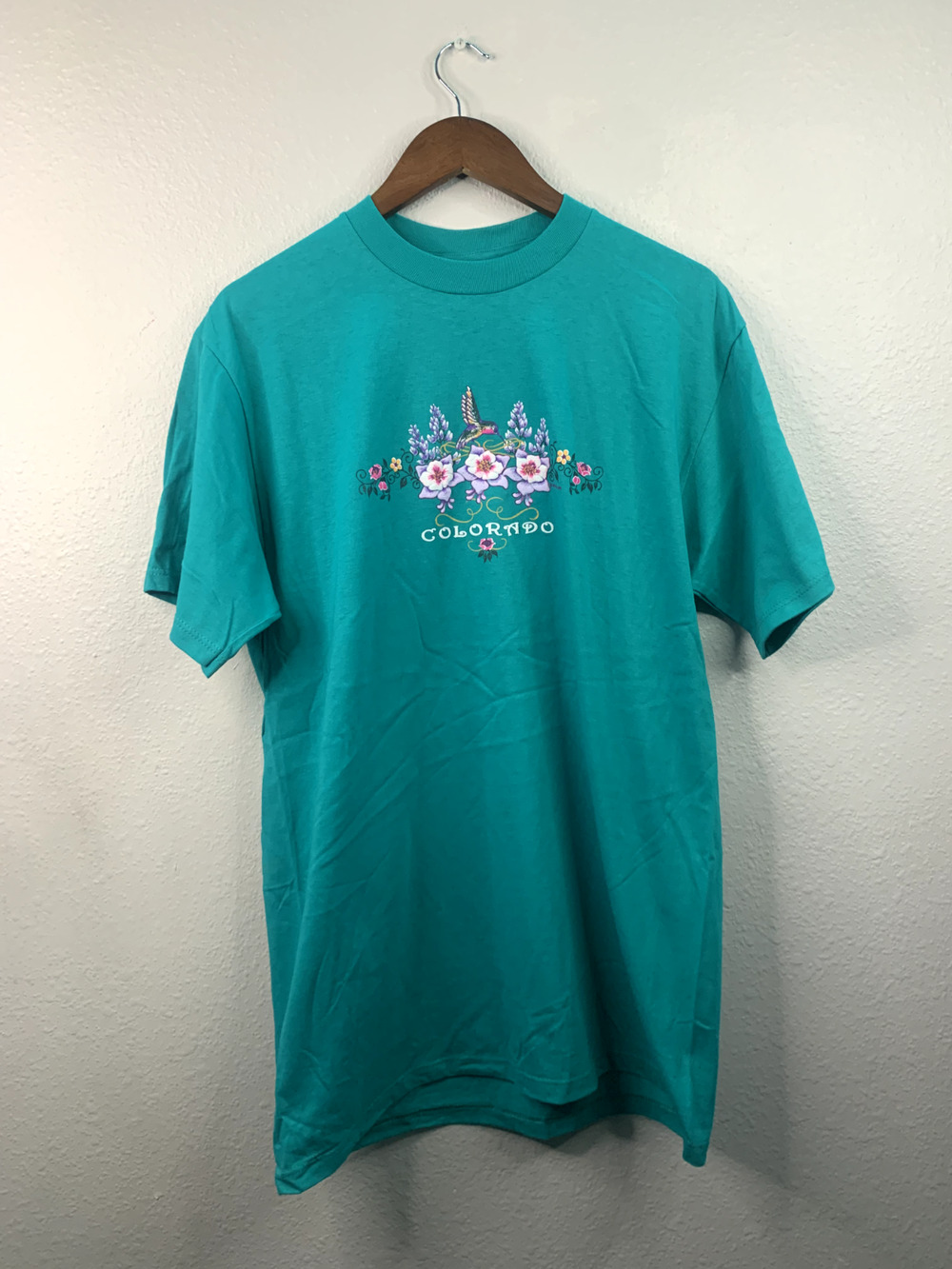 Vintage Colorado Hummingbird Shirt Nature Tee Flowers Jerzees 90s VTG Large
